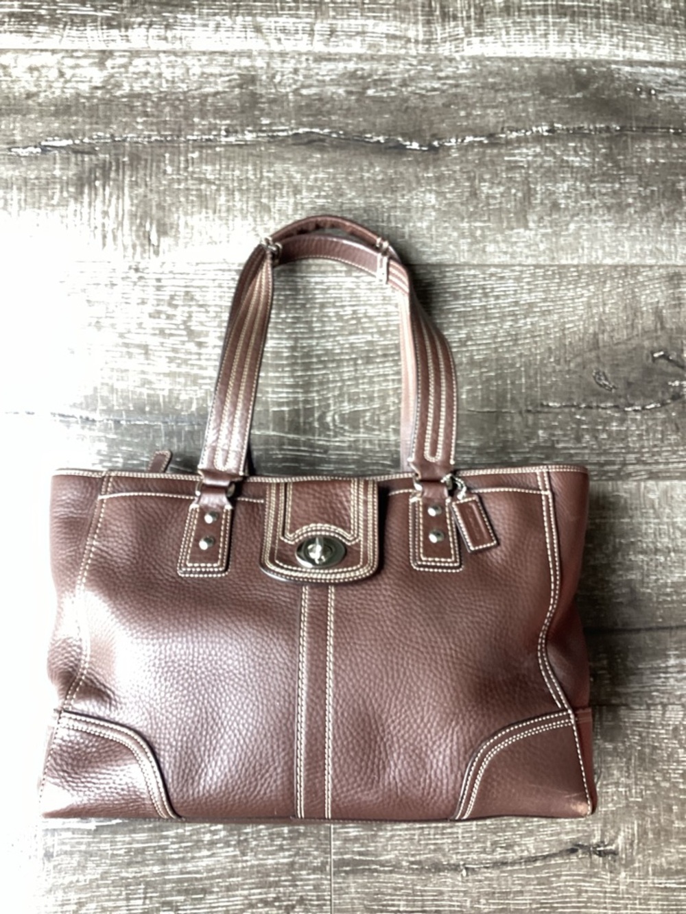 COACH Brown Pebbled Leather Ergo Pleated Tote Bag - Style F13960 - Picture 2 of 9